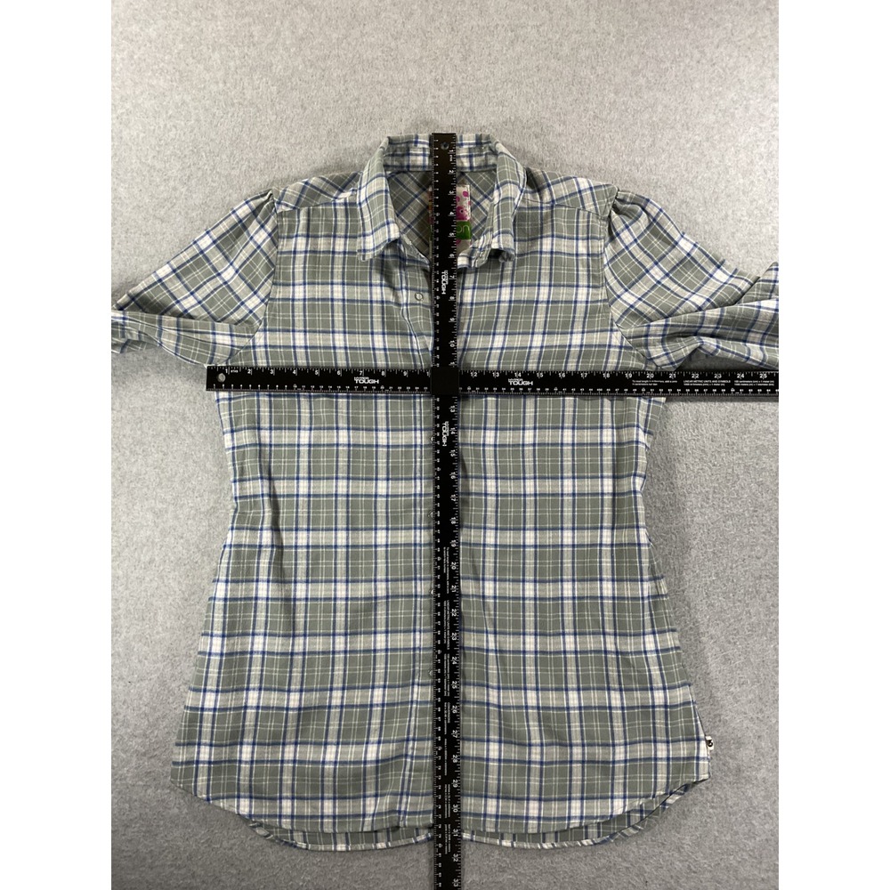 Burton Dryride Plaid Flannel Shirt Mens Large Grey Blue Snap Front LS 1179 - Picture 3 of 7